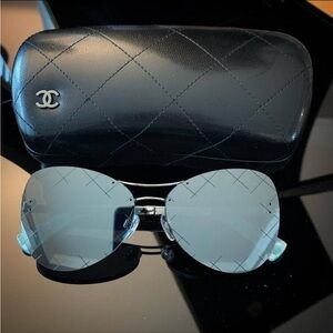 Pre-loved Chanel | Silvertone Metal Frame Tinted Sunglasses in EUC!